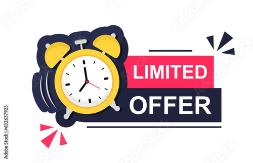 Limited offer icon with countdown. Last offer banner for sale promotion. Super promo label with alarm clock. Countdown for sale offer or exclusive deal. Last minute stamp of chance. Vector