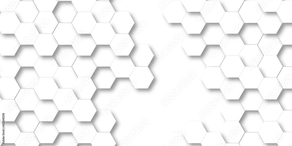 Background technology with hexagons. 3d Hexagonal structure futuristic white background and Embossed Hexagon , honeycomb white Background ,light and shadow ,Vector.