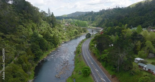 Aerial: Karangahake Gorge between Paeroa and Waihi, New Zealand, photo