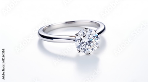 modern diamond solitaire engagement ring in white gold isolated on a white background generative AI