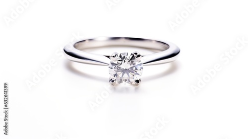 modern diamond solitaire engagement ring in white gold isolated on a white background generative AI photo