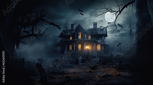 spooky halloween haunted house illustrations generative AI