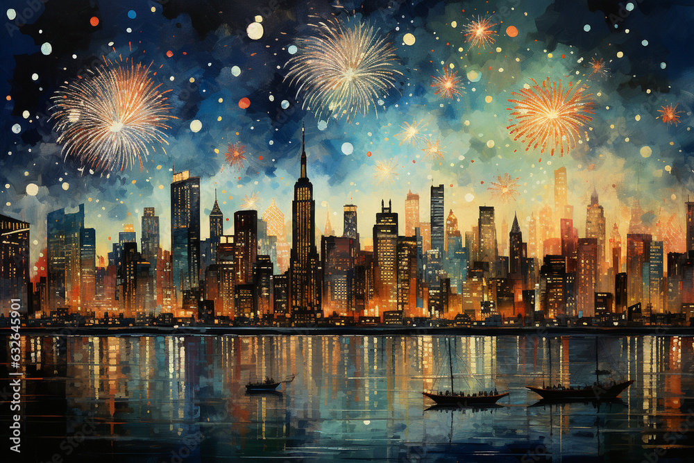 Cityscape with Fireworks Generative AI