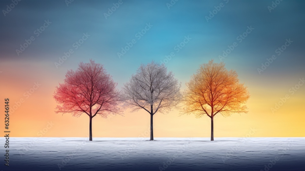 trees against color sky at dusk generative AI trees against color sky at dusk generative AI