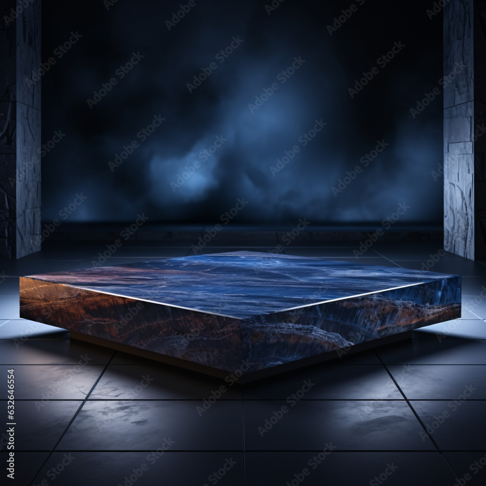 A deep indigo product display podium, combining elegance and striking design for a sophisticated presentation, capturing attention with its bold aesthetics. A deep indigo product display podium, combining elegance and striking design for a sophisticated presentation, capturing attention with its bold aesthetics.