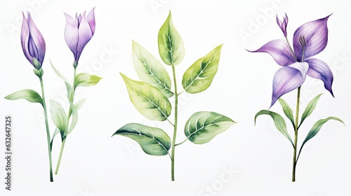 watercolor botanical illustrations isolated on white generative AI