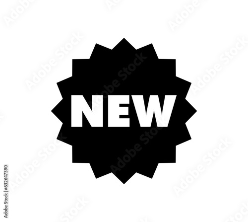 New icon. Black new label, tag, symbol.