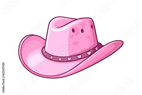 Female pink cowboy hat isolated illustration Cowboy girl wears hat. Wild west theme. Vector Western cowboy illustration for party poster invitation. Girl power, glamour barbie style cowgirl barbiecore