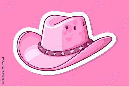 Female pink cowboy hat isolated illustration girl wears hat. Wild west theme. Vector Western cowboy illustration for party poster, or invitation. Girl power, glamour barbie style cowgirl barbiecore photo
