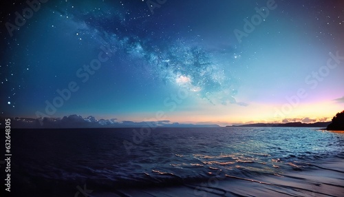 sunset over the sea  Sea at night under milky way stars  milkeyway over the sea  night blue sky on the ocean