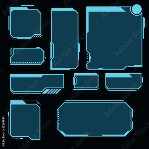 futuristic modern user interface elements, hud control panel. high tech screen for video game. sci fi concept design. information call box bars and modern digital info boxes layout