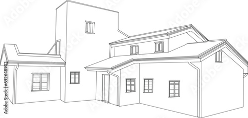 one line drawing house and outline vector on white background
