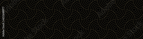 Background pattern seamless luxury black and gold wave circle line abstract. Geometric line panorama vector design. Christmas background.