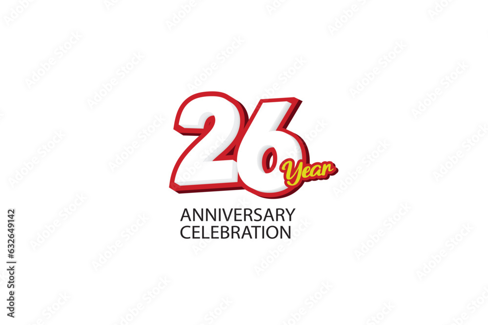 Fototapeta premium 26th, 26 years, 26 year anniversary minimalist logo, jubilee, greeting card. Birthday invitation, sign. Red space vector illustration on white background - Vector