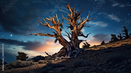 ancient bristlecone pine forest oldest trees great basin national park nevada epic milky way night sky generative AI photo