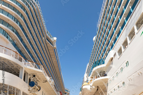 Fototapeta Naklejka Na Ścianę i Meble -  Kusadasi Marina and Kusadasi Castle Drone Photo, Summer Season Cruise Ships, Kusadasi Aydin, Turkey (Turkiye)