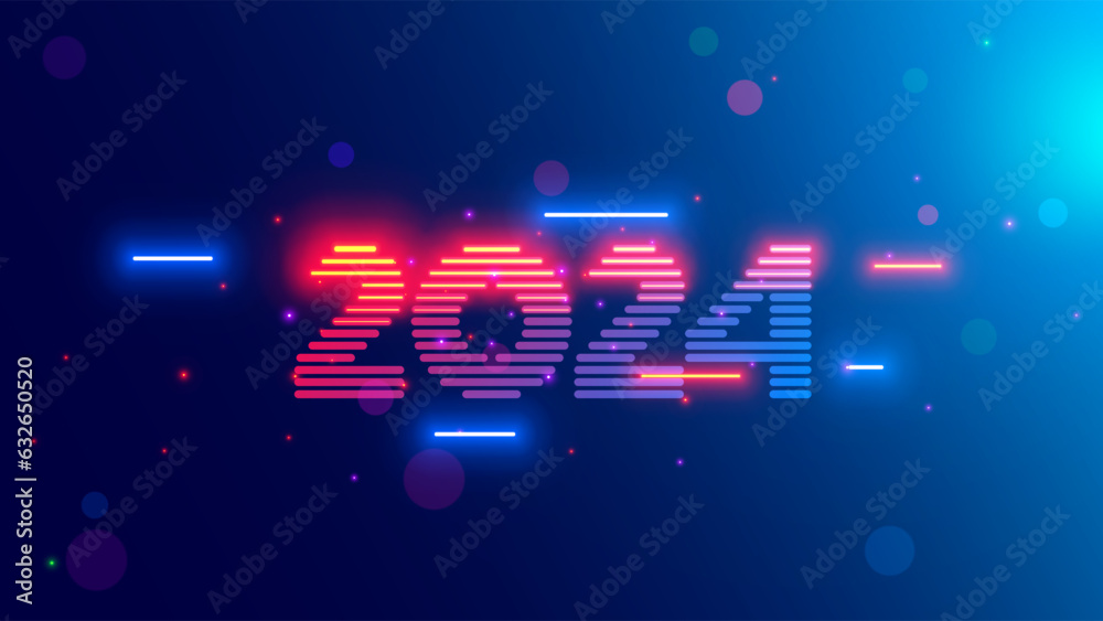 2024 new year, christmas tech background. Year 2024 consist from light
