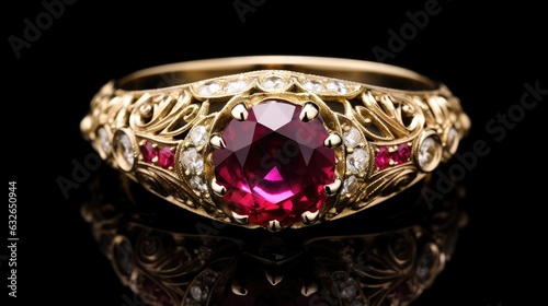 antique ruby and diamond ring with intricate filigree isolated on a white background generative AI