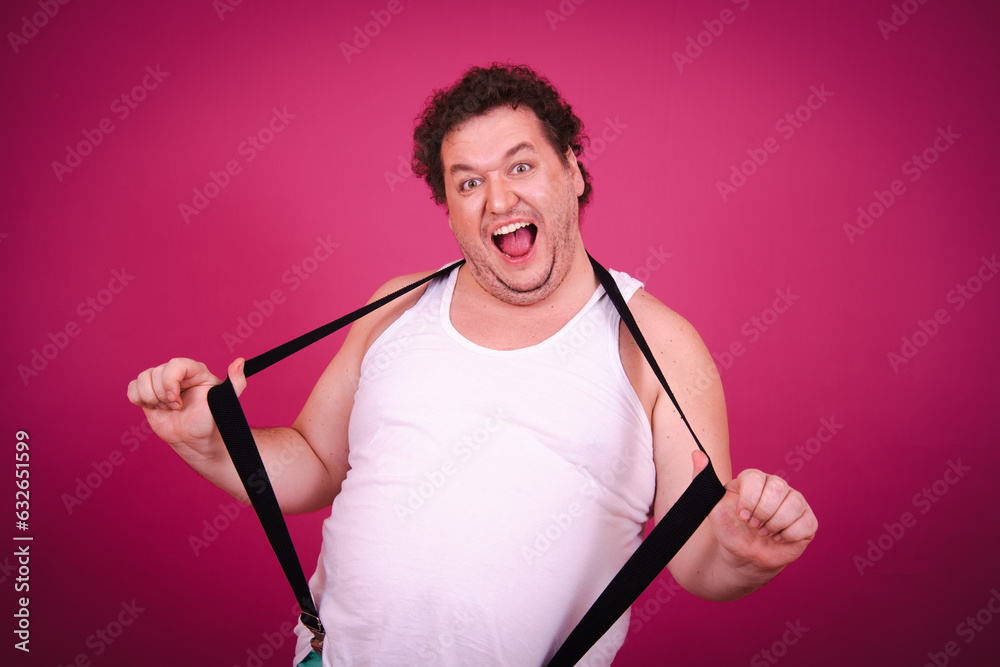 Financial difficulties. Funny fat man saves money. Financial difficulties. Funny fat man saves money.