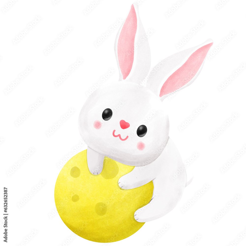 Obraz premium mid autumn festival rabbit hug the full moon element illustration