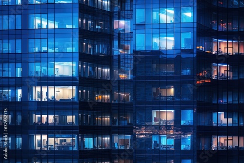 Blue windows of a modern office building.