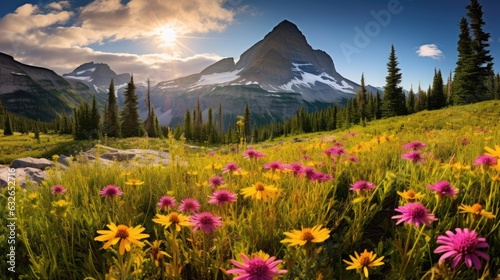 beautiful tribune peak wildflowers rocky mountain meadows banff national park canada summer generative AI