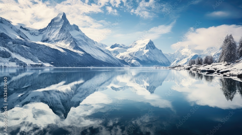 breathtaking view swiss alps dramatic snowy mountain peaks reflections lake geneva generative AI
