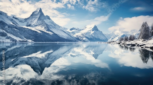 breathtaking view swiss alps dramatic snowy mountain peaks reflections lake geneva generative AI © Brandon