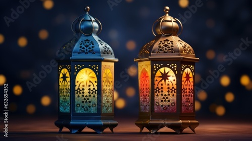 bright eid al-fitr lantern illustrations generative AI