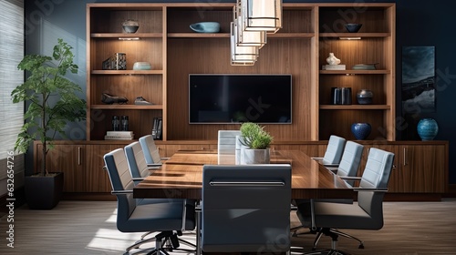 built-in wood cabinetry in conference room generative AI