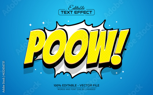 Poow yellow pop art cartoon comic style text effect editable photo