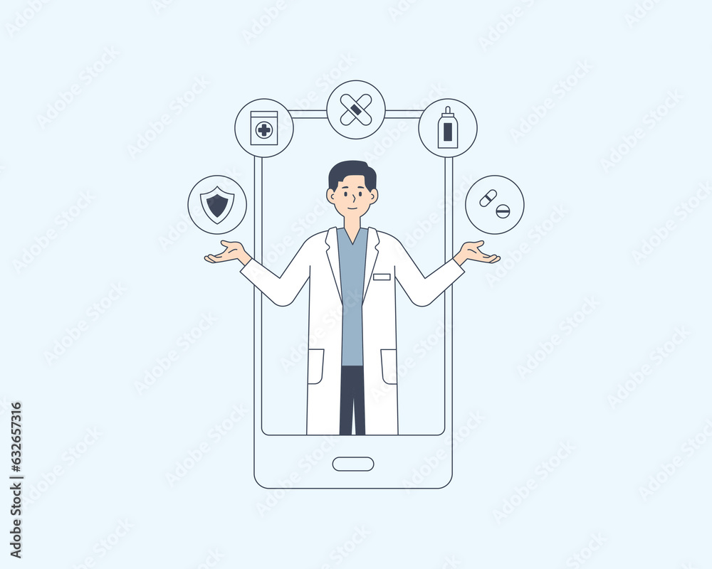 Smartphone health care. Customers are seeing doctors on mobile. flat design style minimal vector illustration. Smartphone health care. Customers are seeing doctors on mobile. flat design style minimal vector illustration.