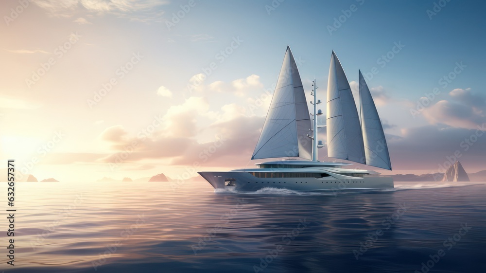 Luxury sailing yacht sailing over the ocean created with Generative AI