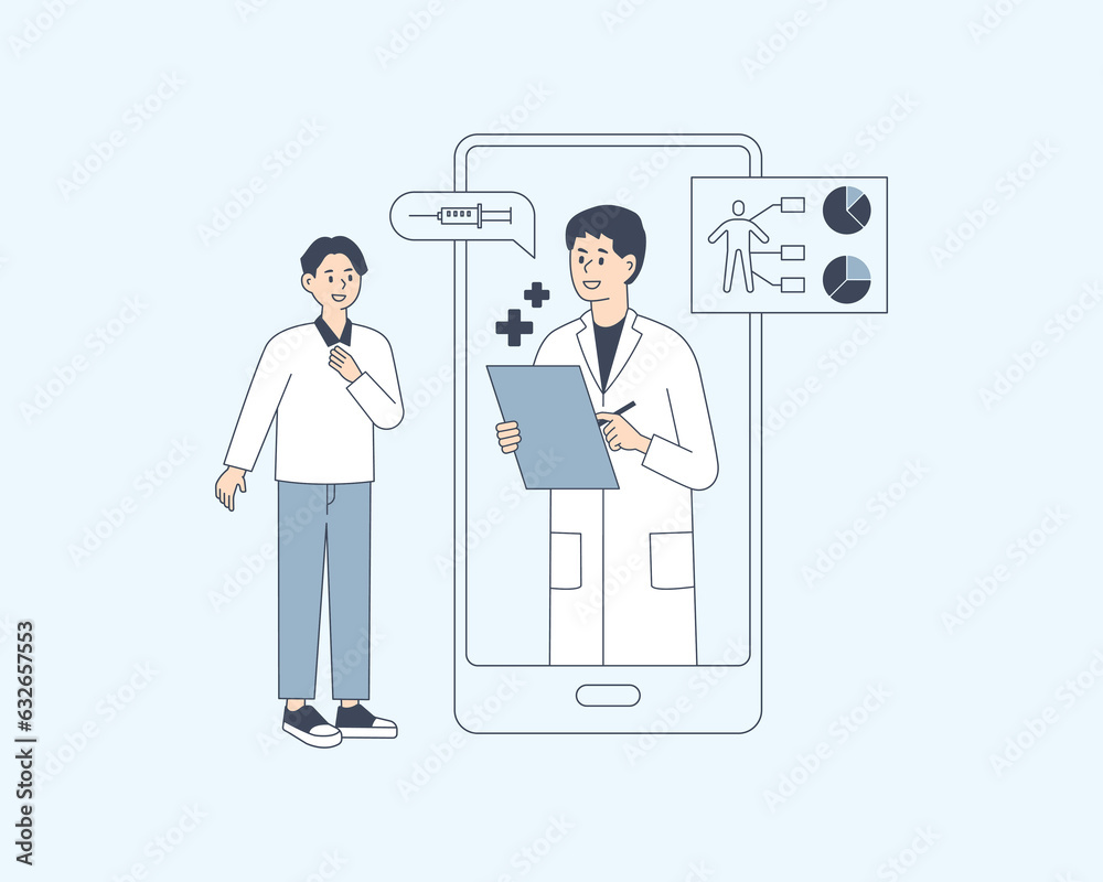 Smartphone health care. Customers are seeing doctors on mobile. flat design style minimal vector illustration. Smartphone health care. Customers are seeing doctors on mobile. flat design style minimal vector illustration.