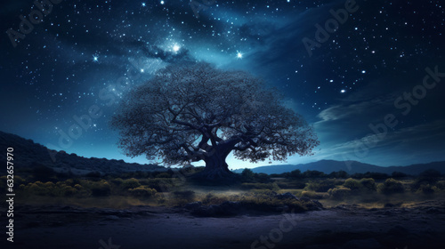 landscape with tree and stary night