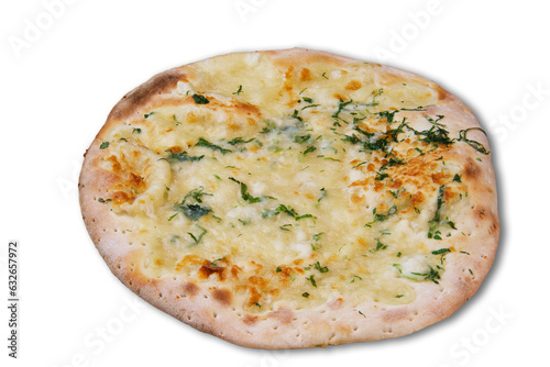 Plain tasty cheese and baked tasty manakish dough isolated on transparent or white background, arabic cuisine and food