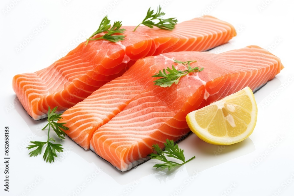 salmon pieces white background