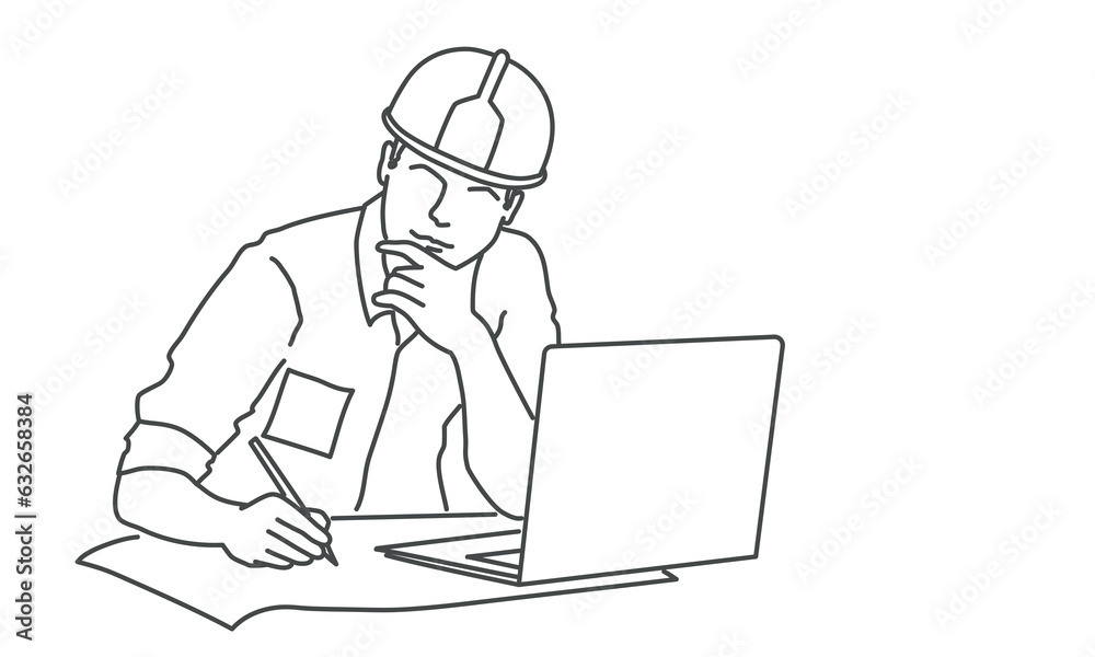 Engineer in a helmet working on a project.