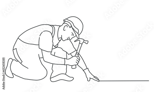 Builder hammers nails.