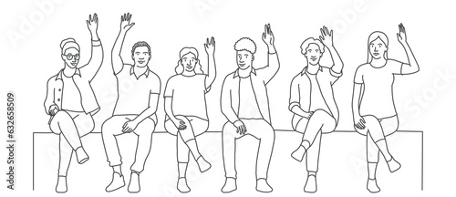 Group of people sitting with raising hands