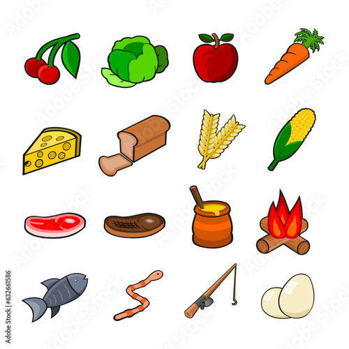 Icon Set Food Items Vector Illustration