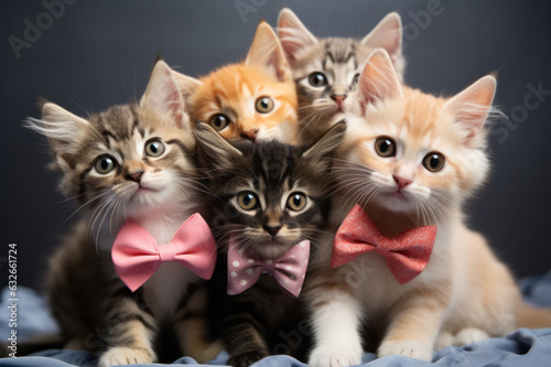 Several cute kitten with bows