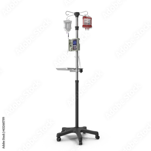IV Stand Line and hanging blood or saline bag, serum.3d rendering.