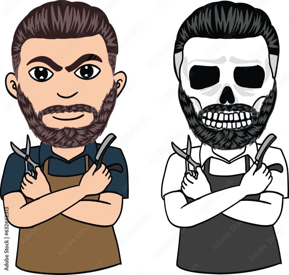 Cartoon Character Hipster Barber Man, Vector Illustration Cartoon Character Hipster Barber Man, Vector Illustration