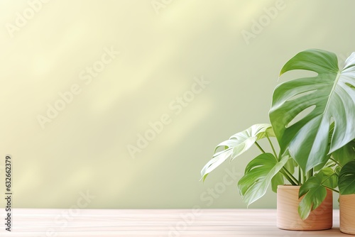 Background image. Plant Philodendron sp, in a pot, on a modern background. Copy space. For text. photo