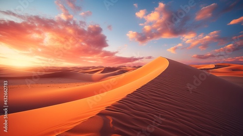Fototapeta Naklejka Na Ścianę i Meble -  Photo of a beautiful sunset over the sand dunes - Created with AI technology