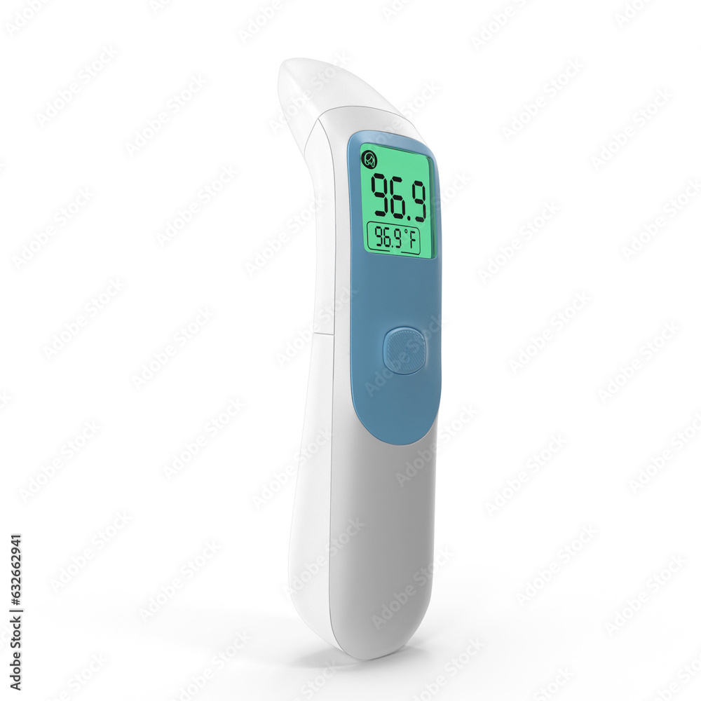 Realistic 3d elements of non-contact infrared thermometer isolated on white background Realistic 3d elements of non-contact infrared thermometer isolated on white background