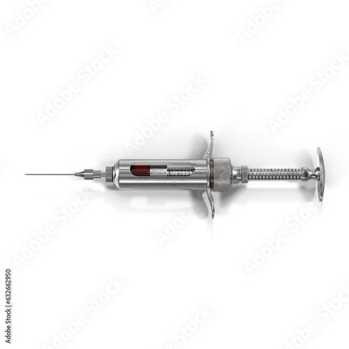 3D illustration of an old vintage syringe, A Medical syringe isolated on white