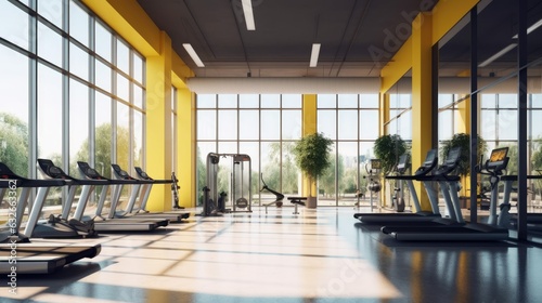 Interior of a modern fitness center gym club. Fitness concept  ai generative
