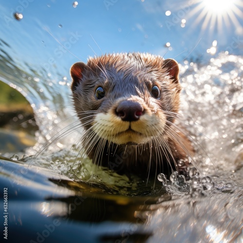 sleek mink gracefully swiming in a lake - created using generative AI tools